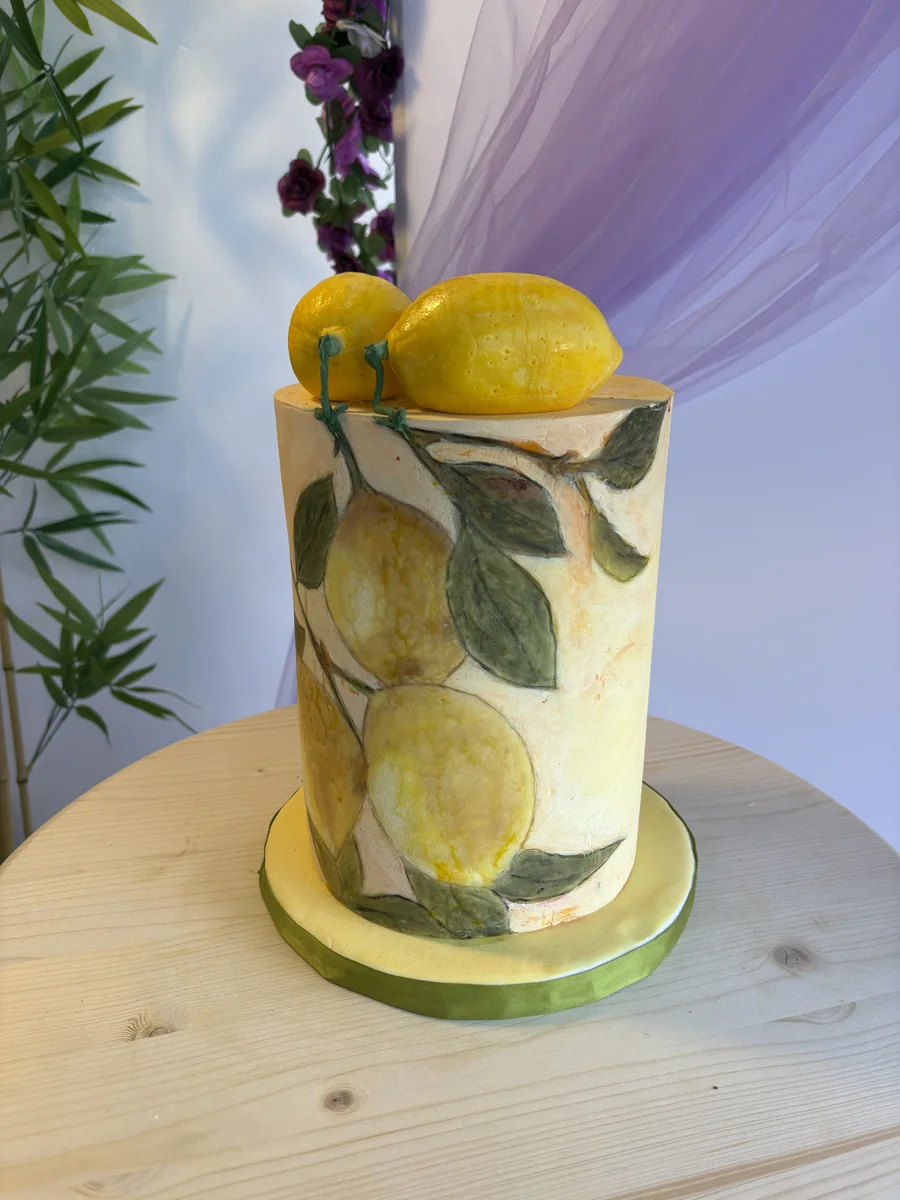Custom anniversary cake — hand-painted lemon design by Bheyker's Choice Calgary