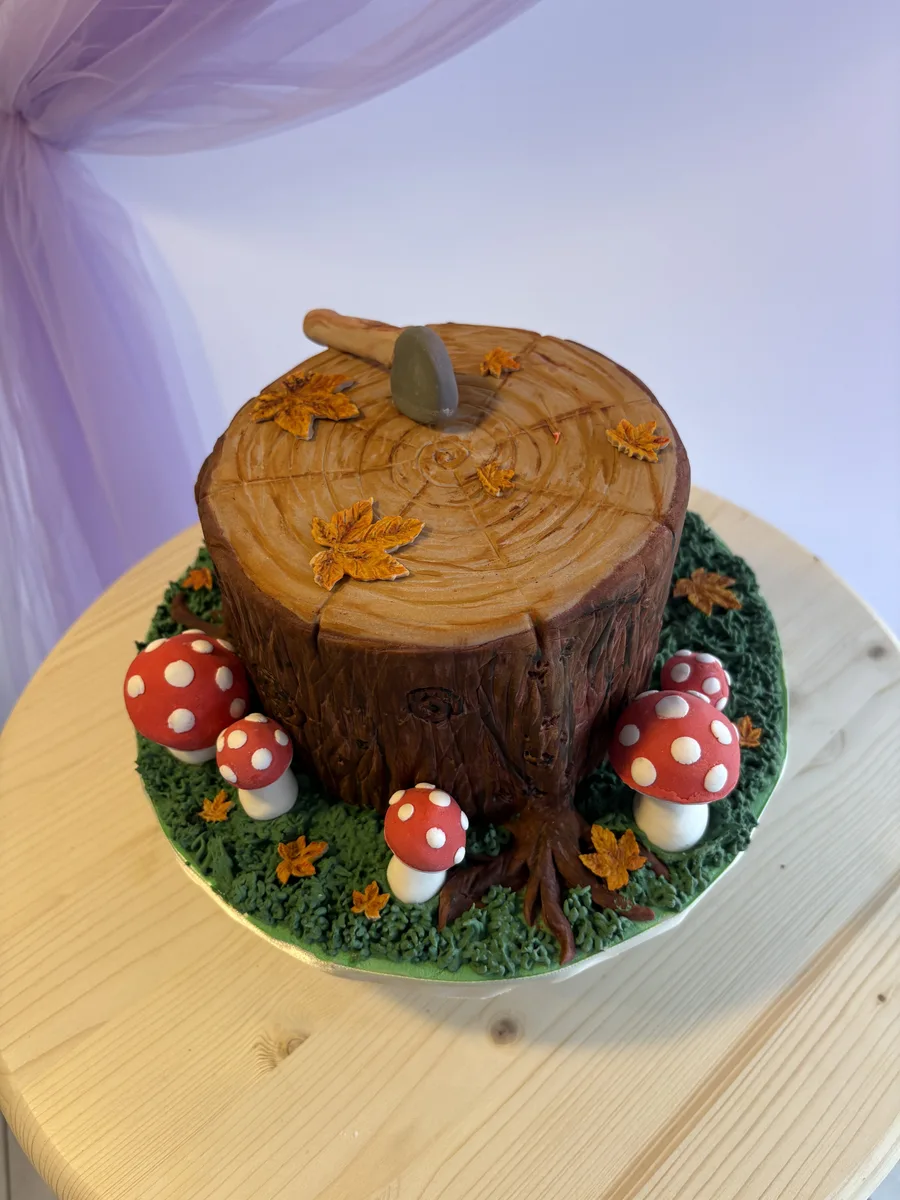 Custom sculpted birthday cake — tree stump design by Bheyker's Choice NE Calgary